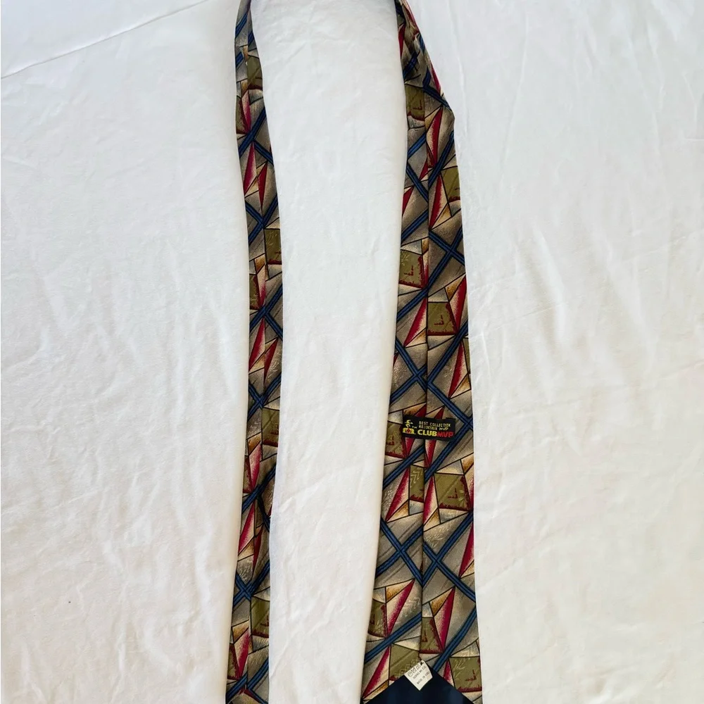 VTG Club MVP Best Collection Men's Tie Geometric Abstract Red‎ Gold Blue